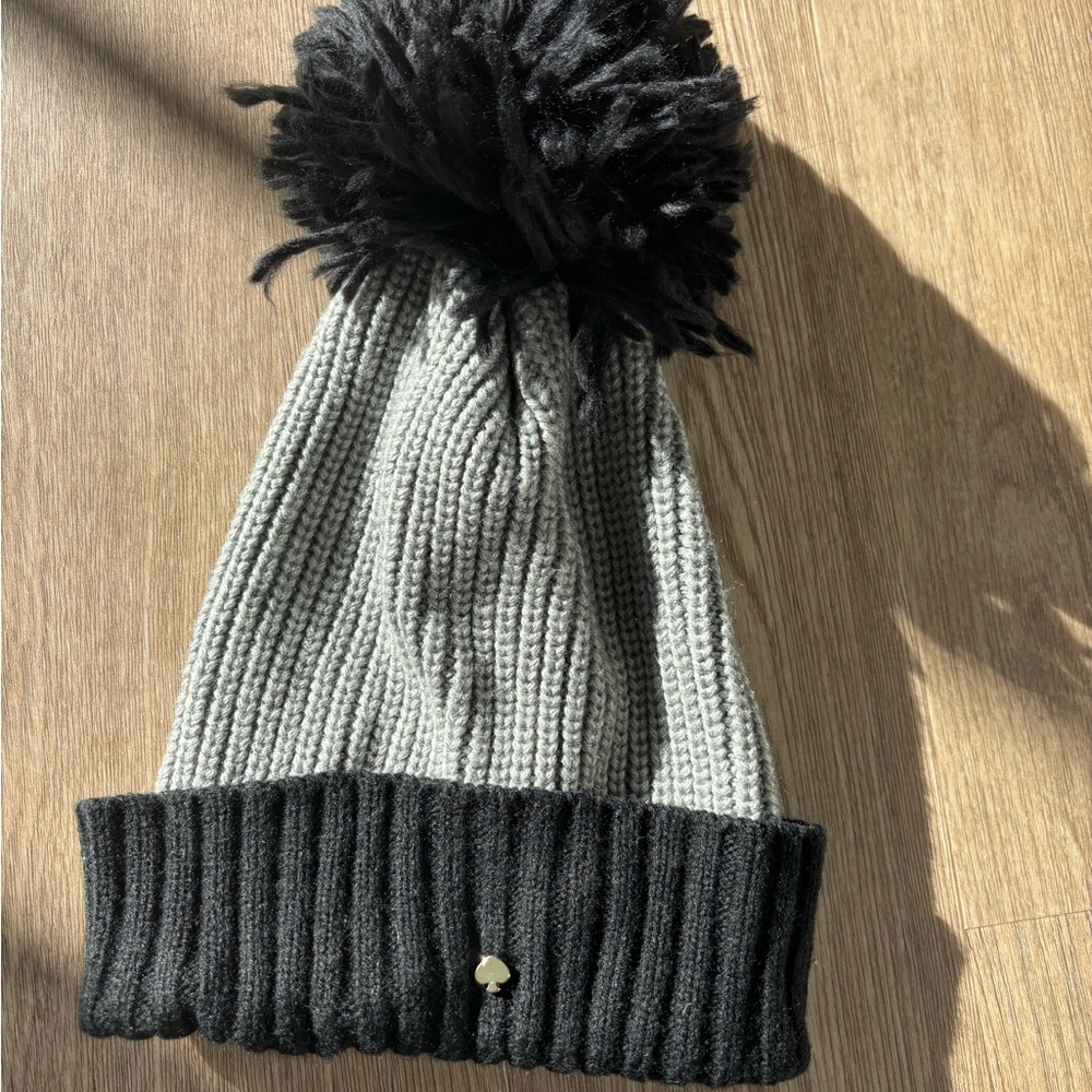 Kate Spade Black and Gray Knit Beanie